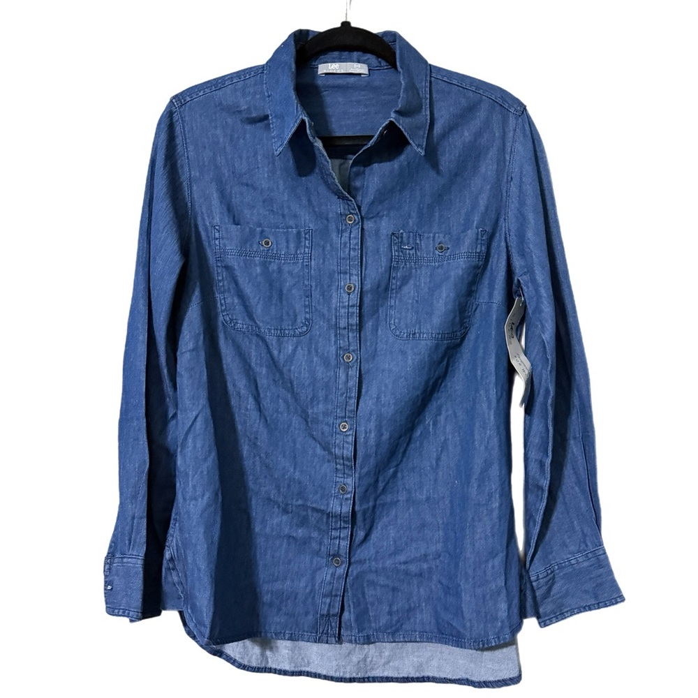 Lee RIDERS for women size medium long sleeve button front denim shirt blue new